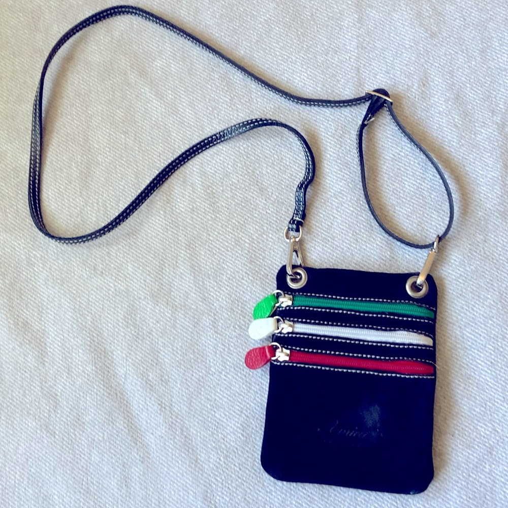 Amica Italian Suede Crossbody Black with Multi Colored‎ Zippers Travel